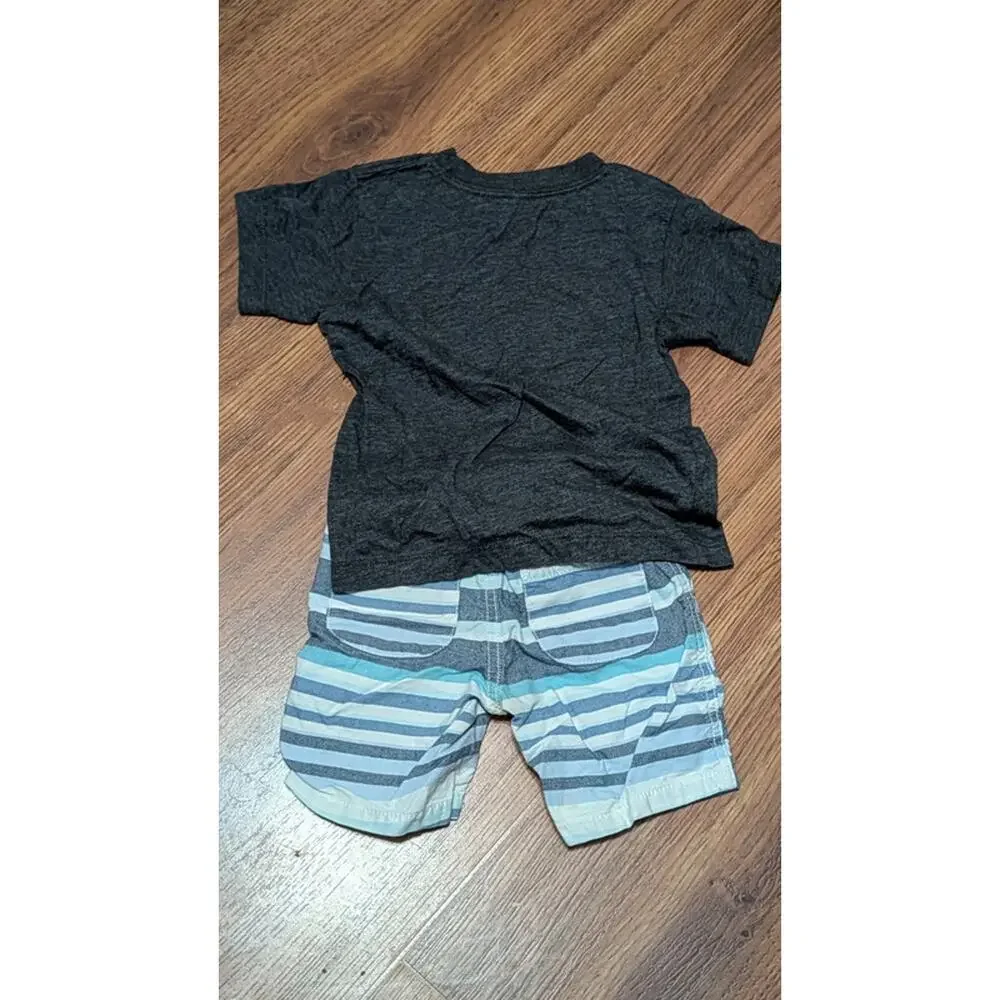 Nautica Blue + White Striped Shorts, Gray Disney Mickey T-shirt Boys Size 2T